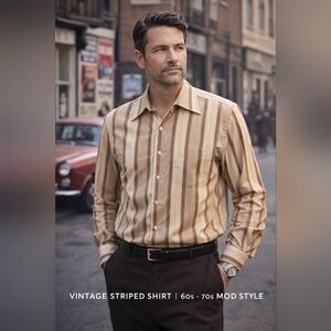 Vintage 60s 70s Style Striped Button Up Shirt Men’s Retro Long Sleeve | France